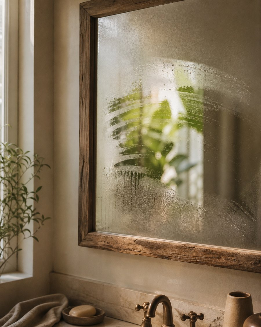 Утреннее зеркало с запотевшим стеклом