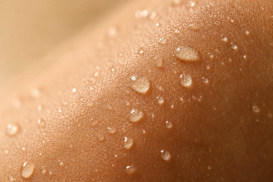 Капли воды на коже крупным планом